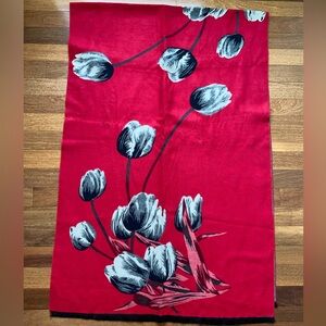 Large red floral shawl. Aprox 75 x 25.5in